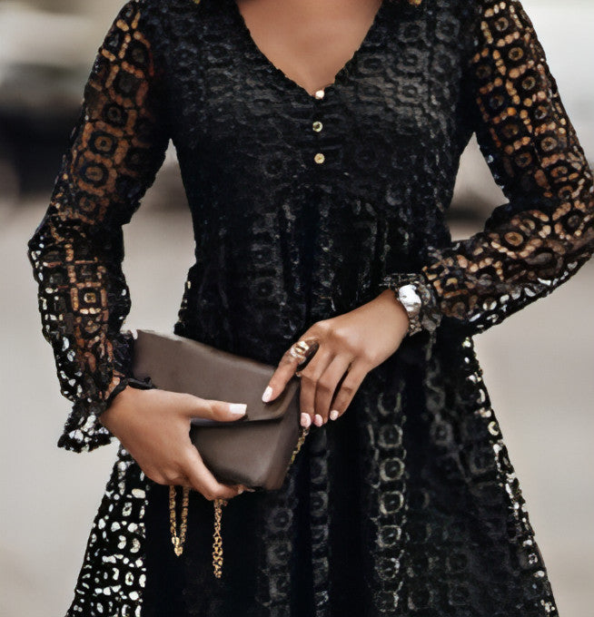 A. Lace Stitching Long Sleeve Dress Women