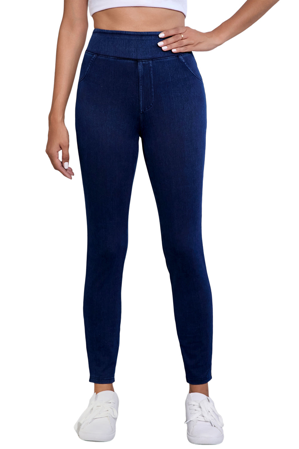 Jeggings slim fit elasticizzati a vita alta tinta unita blu Ashleigh