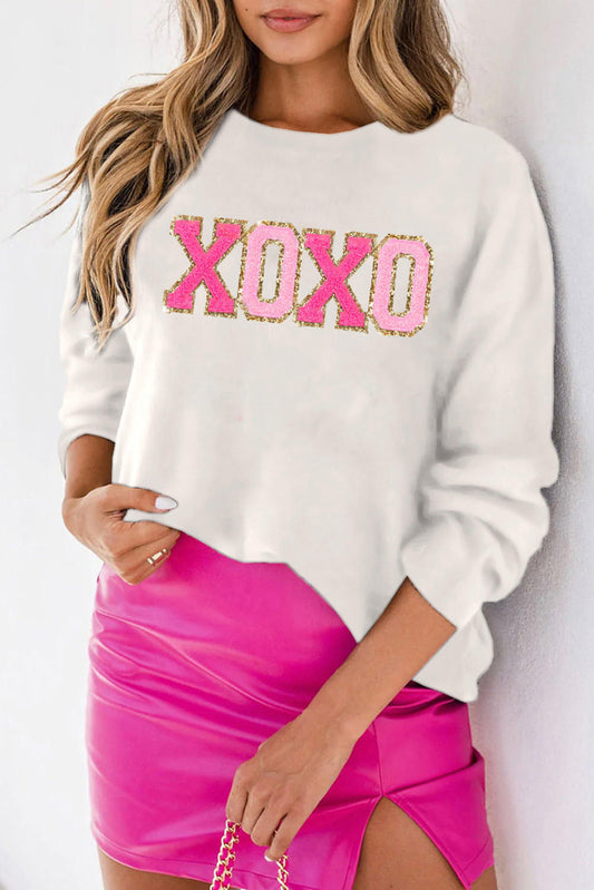 Witte xoxo glitter print ronde nek casual trui