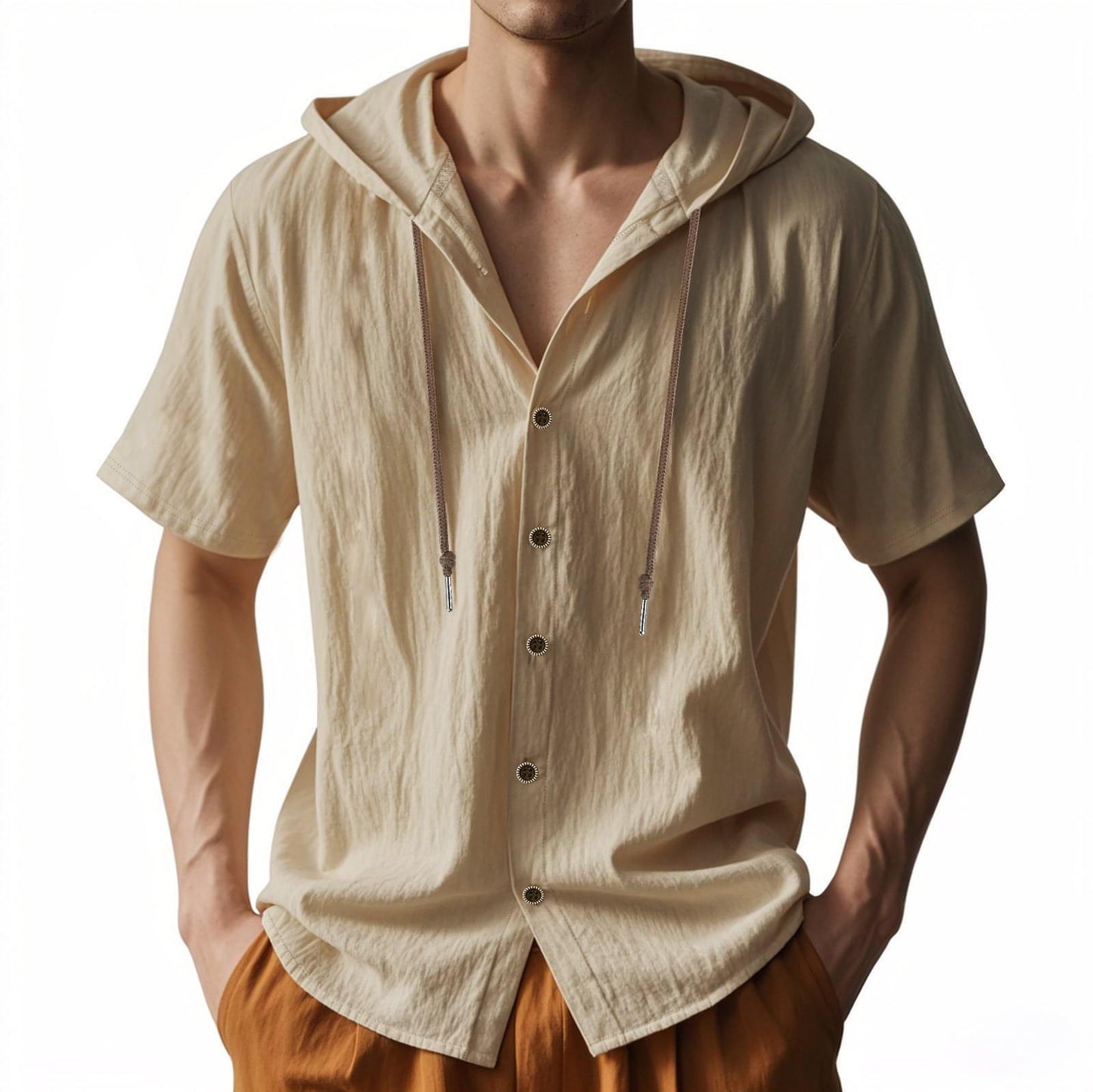 Loose Hooded Short-sleeved Shirt For Men