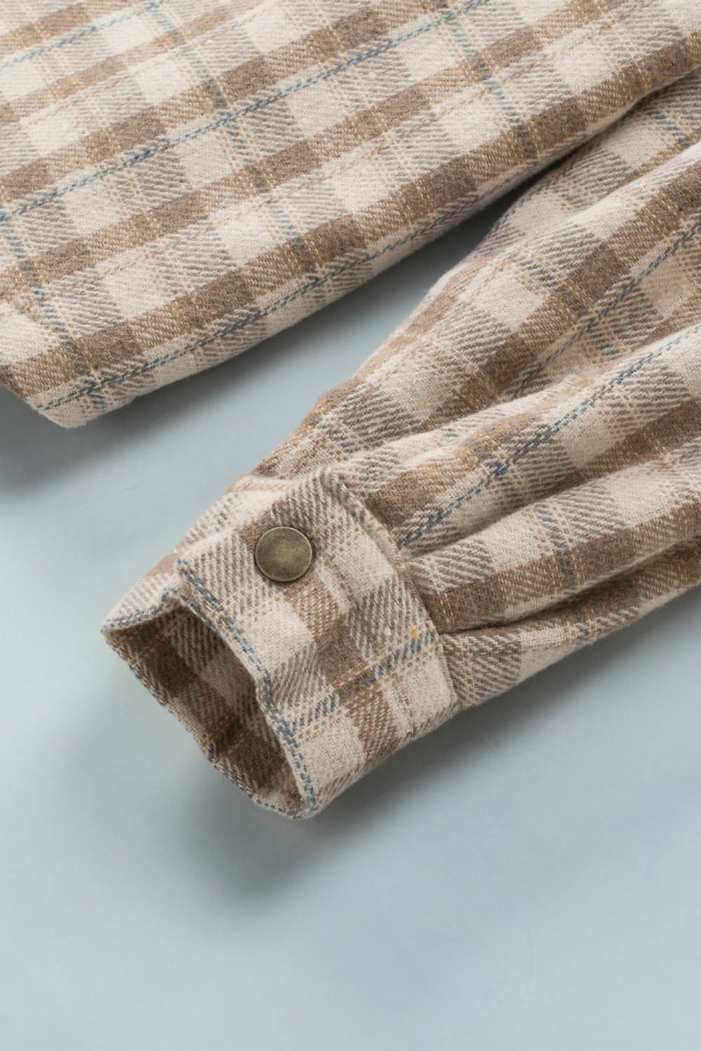 Khaki Plaid Muster Sherpa ausgekleidete Kapuzen Shacket