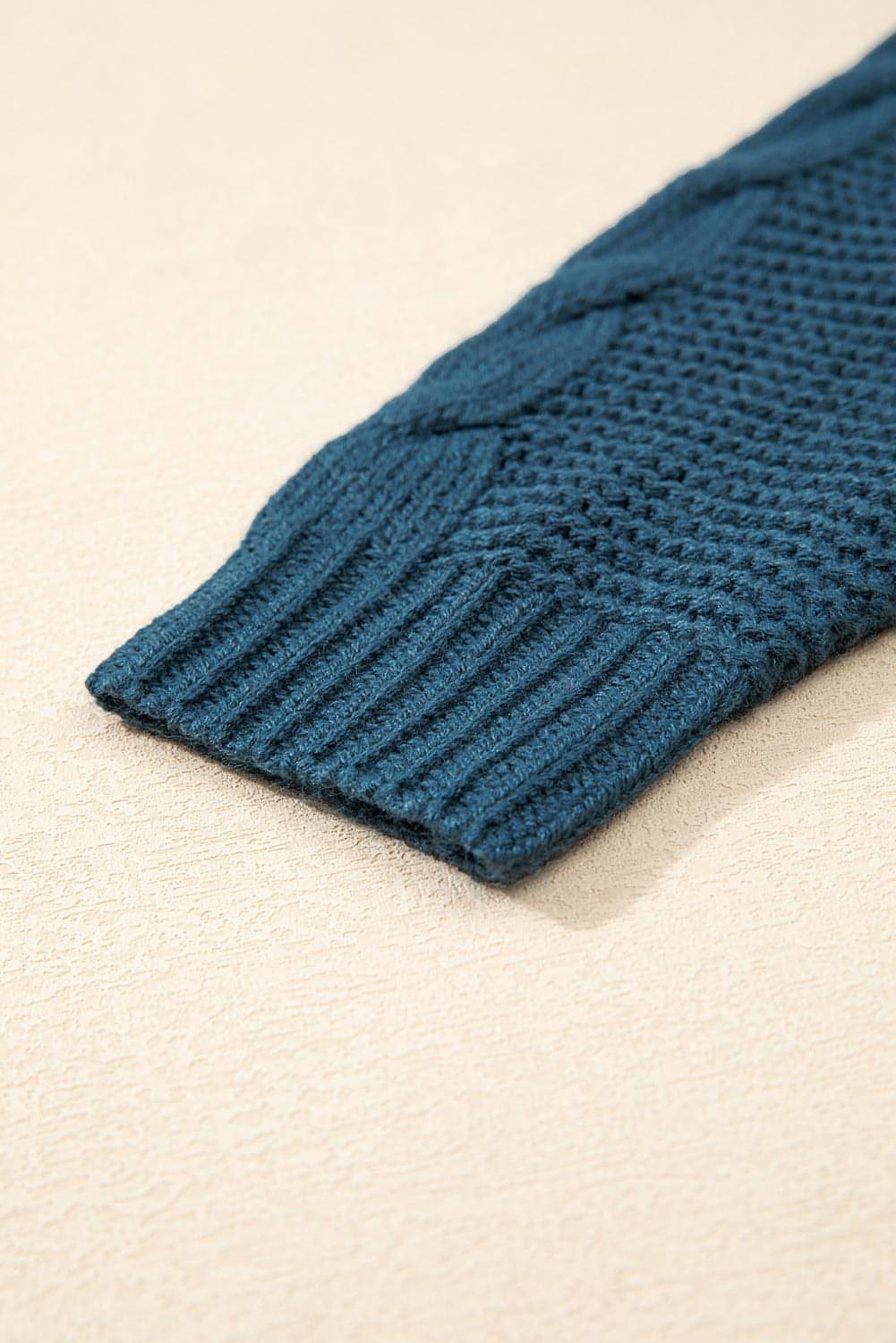 Peacock Blue Cable Knit Button Baggy Cardigan med frontlommer