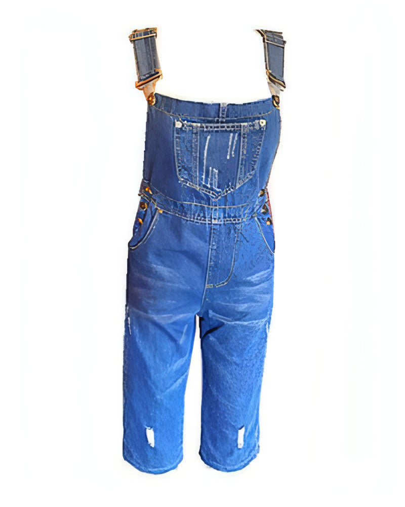 Shredded denim jumpsuit overalls