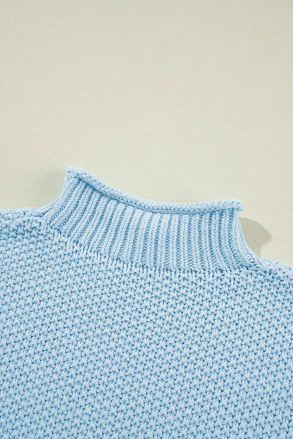 Islândia Blue High Neck Bat Sweater de manga curta