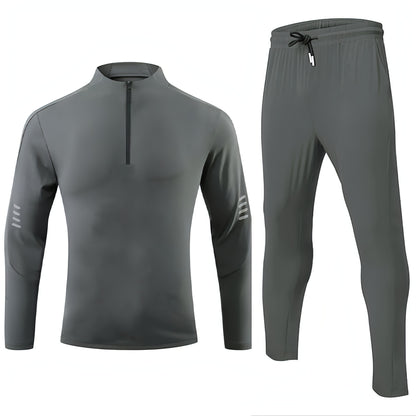 Sports Fitness Men's Long Sleeve Top Zip-up Shirt Trousers Two-piece Suit