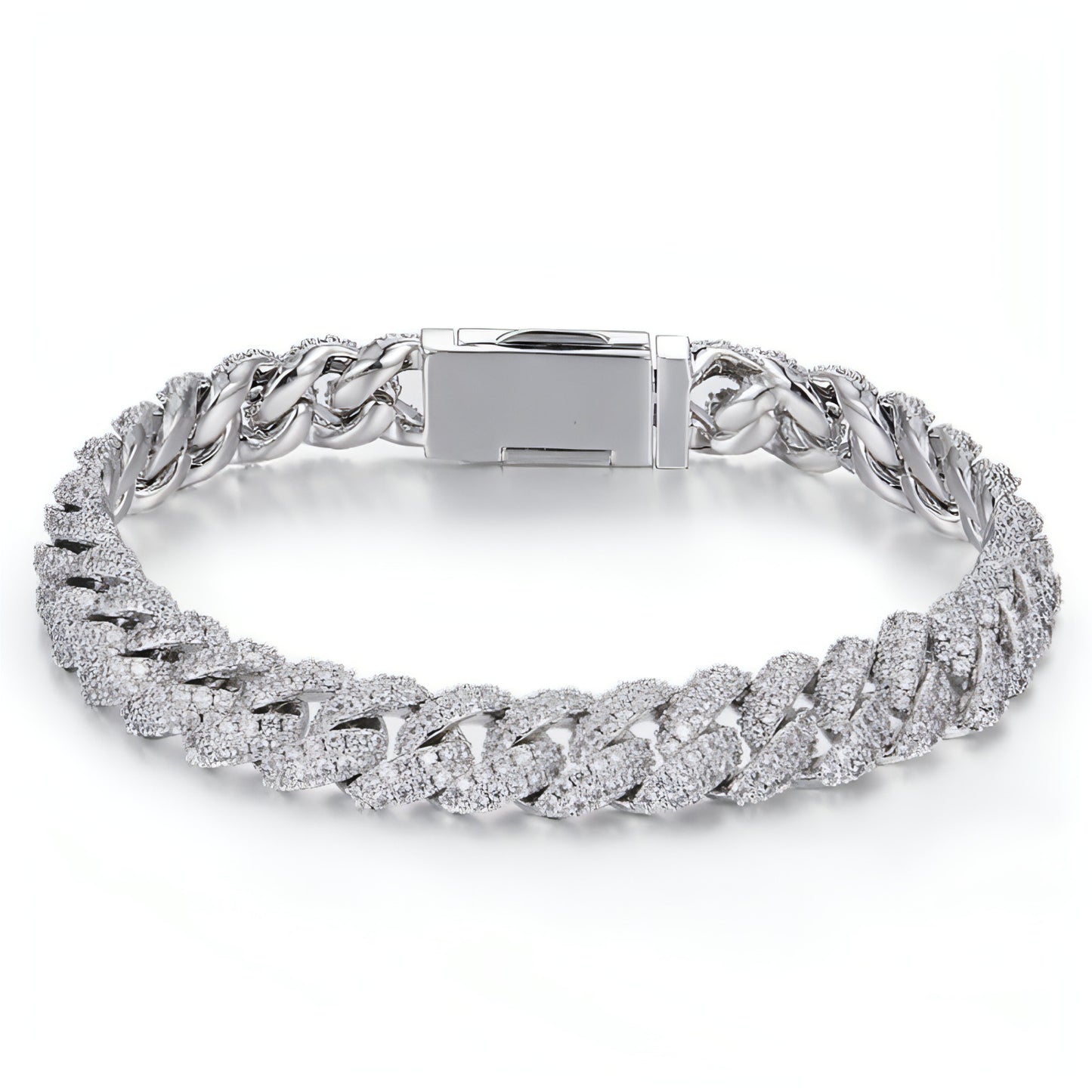 Silver Cuban Bracelet Or Necklace With Moissanite Diamonds