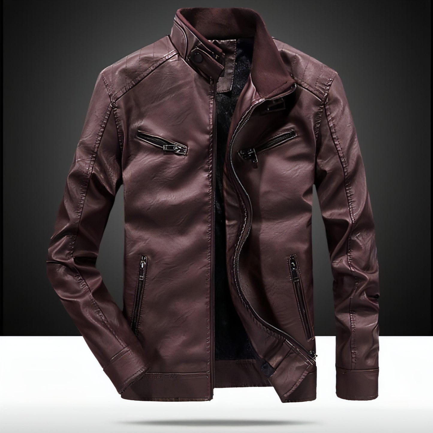 Men's Fashion Casual PU Leather Fleece Padded Coat