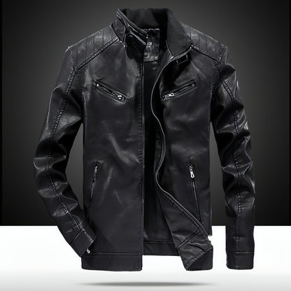 Men's Fashion Casual PU Leather Fleece Padded Coat