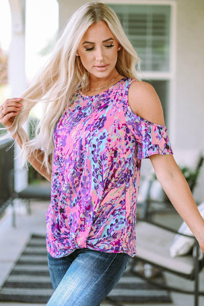 Multicolor lavendel blomsterprint kald skulder bluse