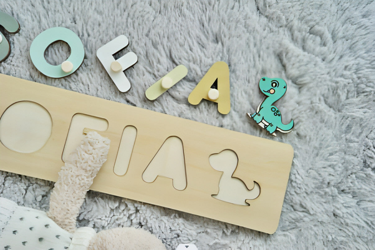 Personalized Wooden Dinosaur Name Puzzle – Fun & Educational Toy for Kids!