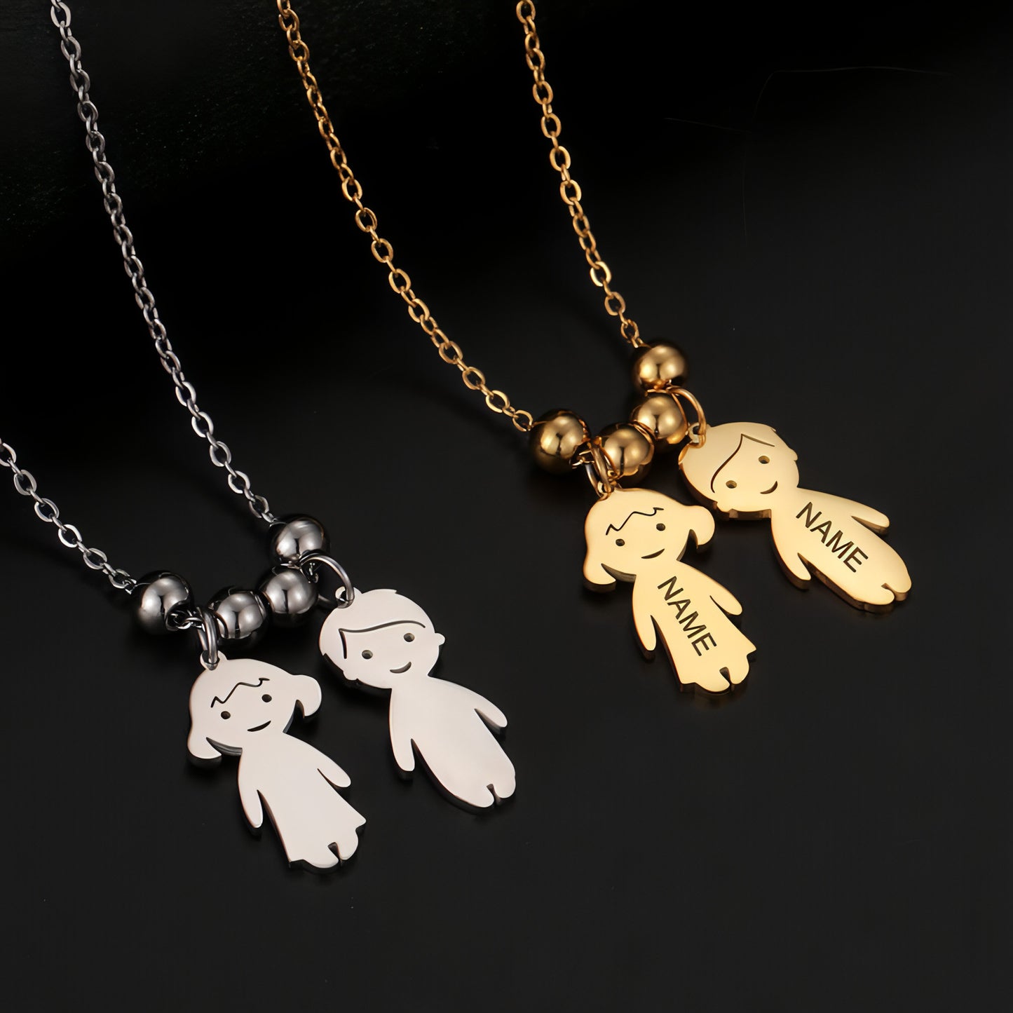 Personalized Family Pendant Necklace – Boy & Girl Charms