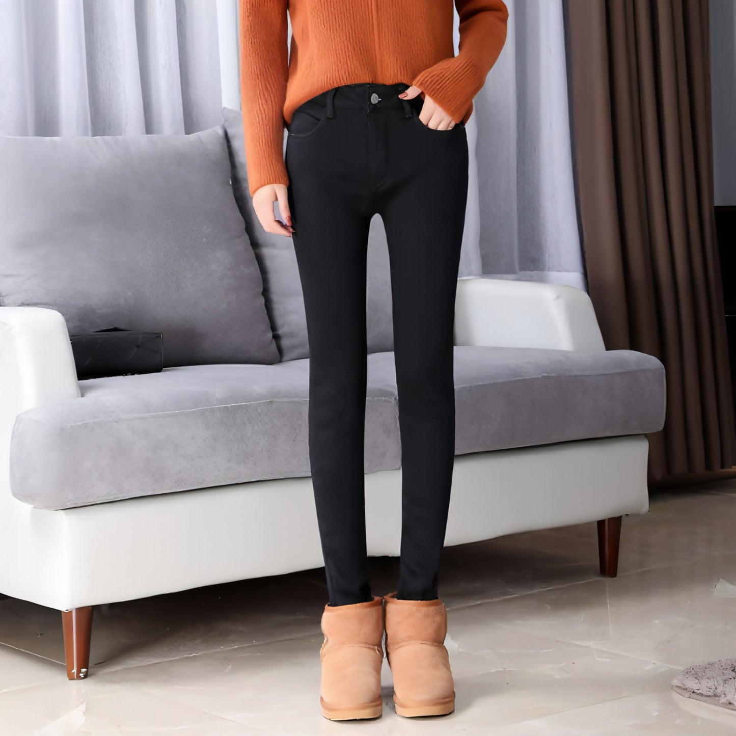 Thick lamb cashmere fashion stretch jeans women