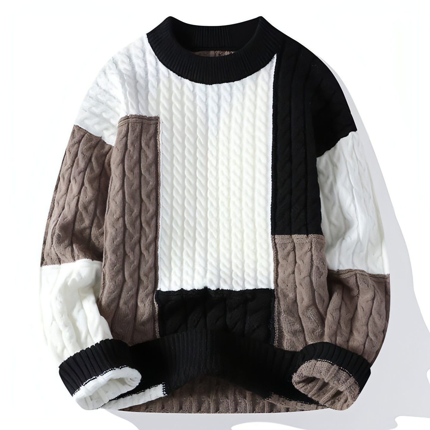 Men's Crew Neck Pullover Sweater Color Contrast Patchwork