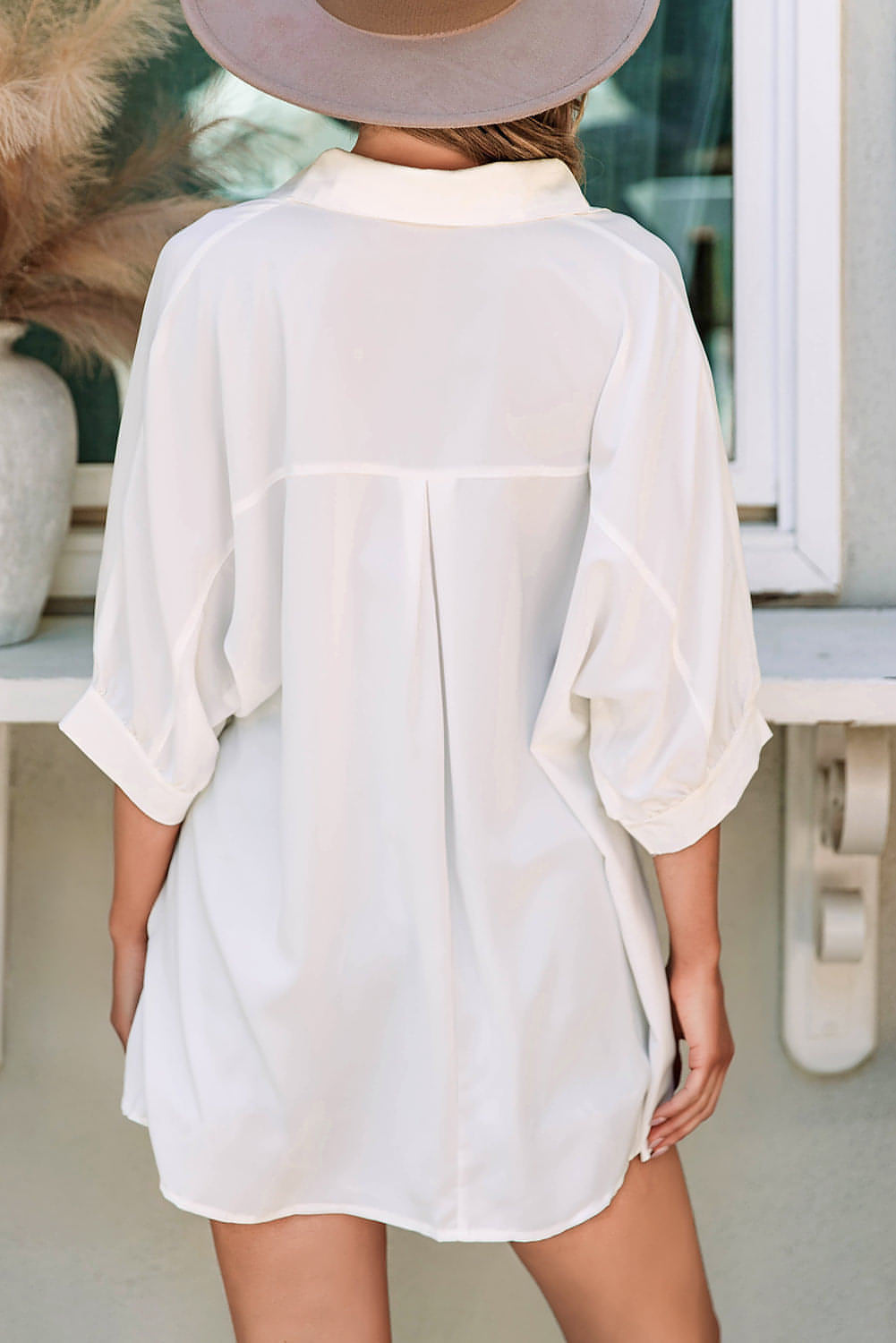 White 3/4 Puff Sleeve Oversize Shirt