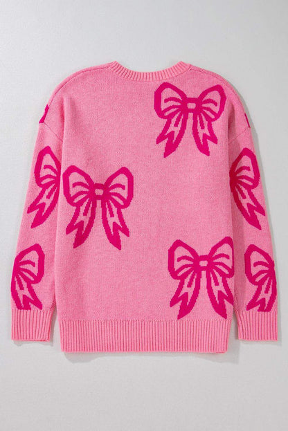 Maglione ampio con spalle scoperte con motivo fiocco rosa