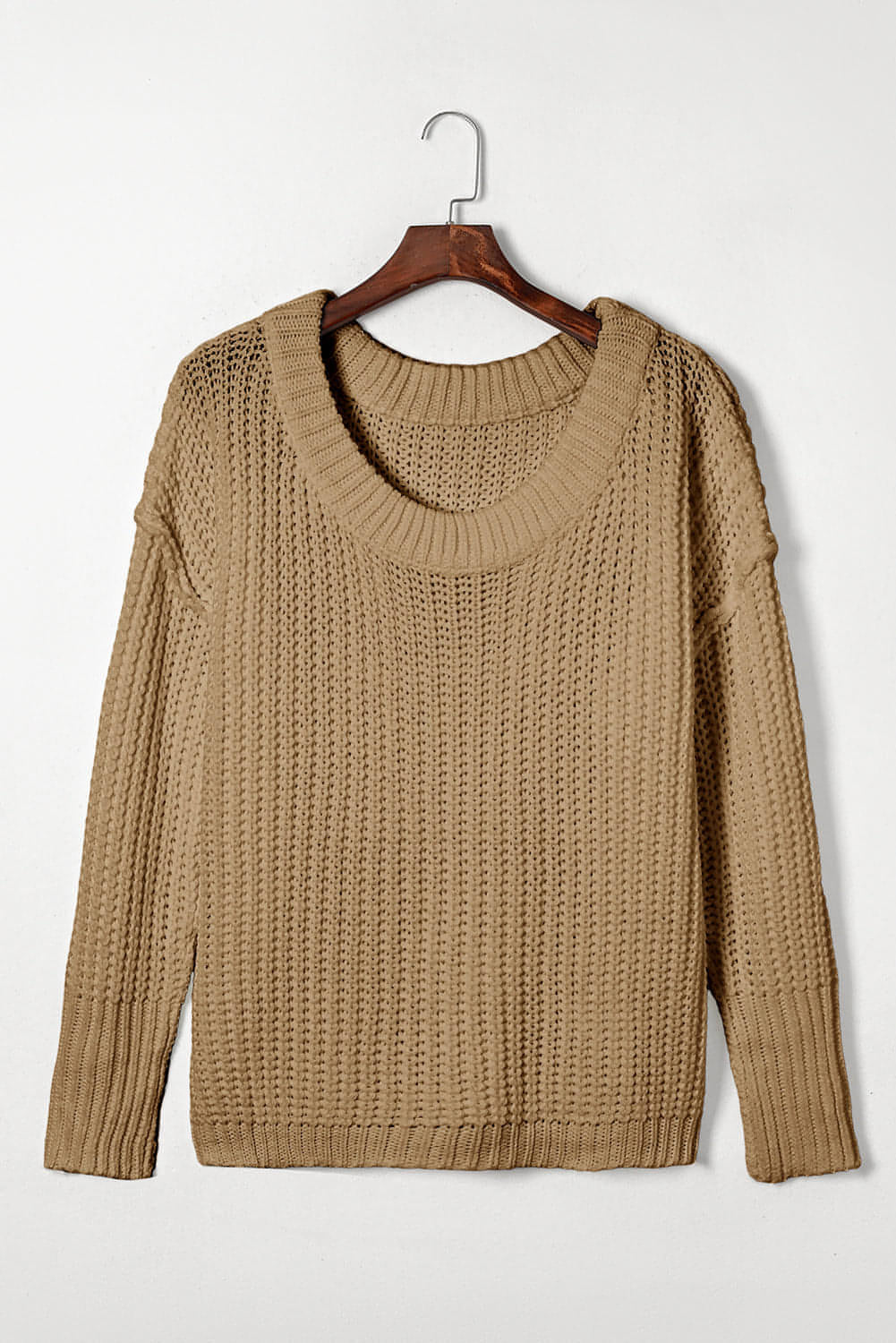 Khaki rippte rund Hals schlampig, klobiger Pullover