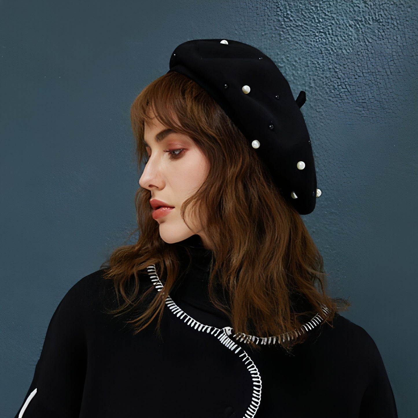 Autumn and winter all-match pearl beret adult hat