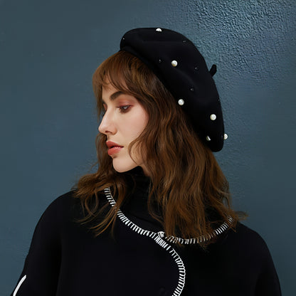 Autumn and winter all-match pearl beret adult hat