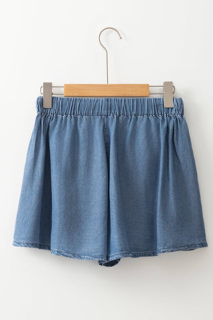 Short en jean à jambe large et taille élastique bleu crépuscule