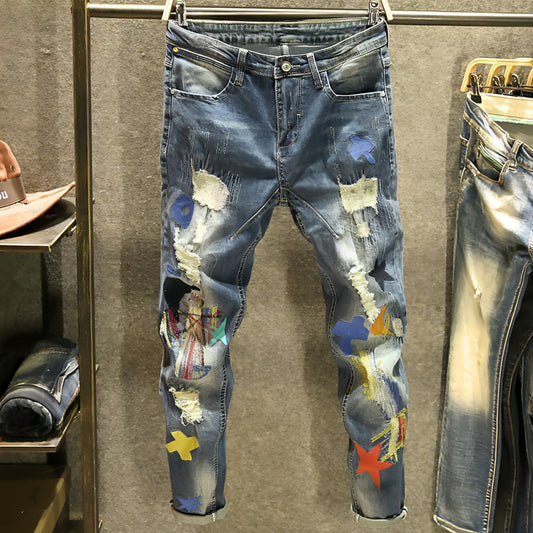 Jeans azules rotos para jóvenes y hombres