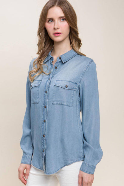 Love Tree Tree colhed Button Up camisa jeans