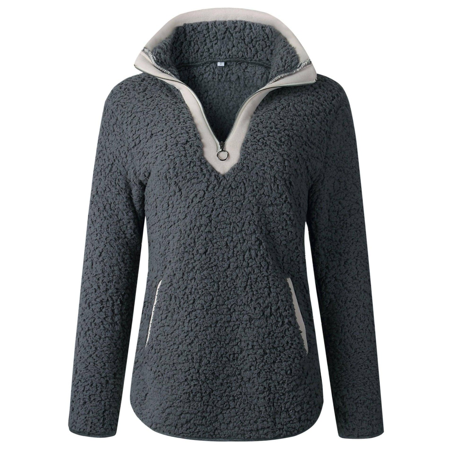 Reißverschlusstasche, Stehkragen, langärmliger Blusenpullover für Damen