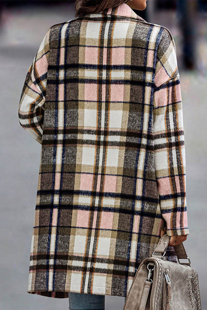 Rosa Plaid -Knopf -Up -Manteljacke