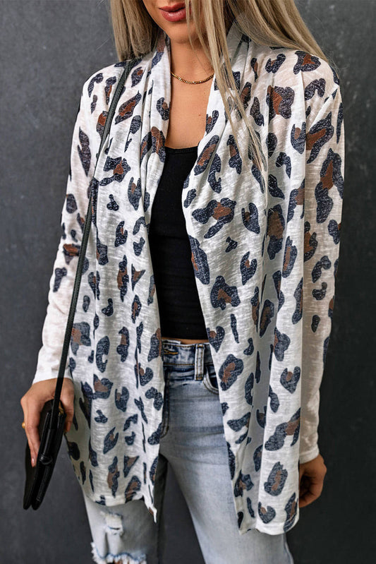 White Vintage Leopard Print Open Cardigan