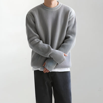 New Korean Style Trendy Loose Round Neck Knitted Coat Sweater Men