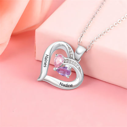 Personalized Heart-Shaped Gemstone Necklace – Custom Couple Pendant