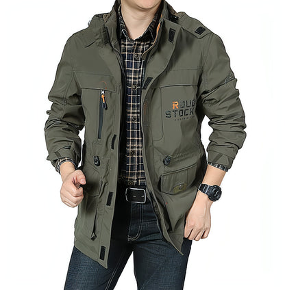 Men's casual outdoor waterproof breathable long hooded stand collar Jacket