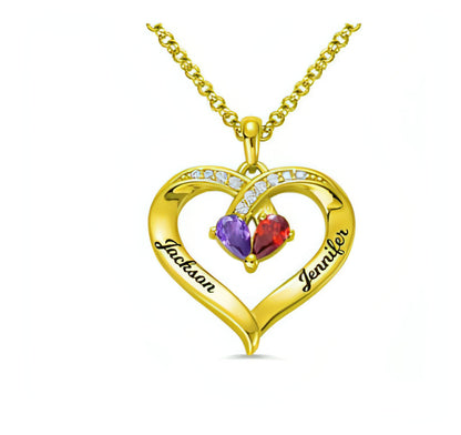 Personalized Heart-Shaped Gemstone Necklace – Custom Couple Pendant