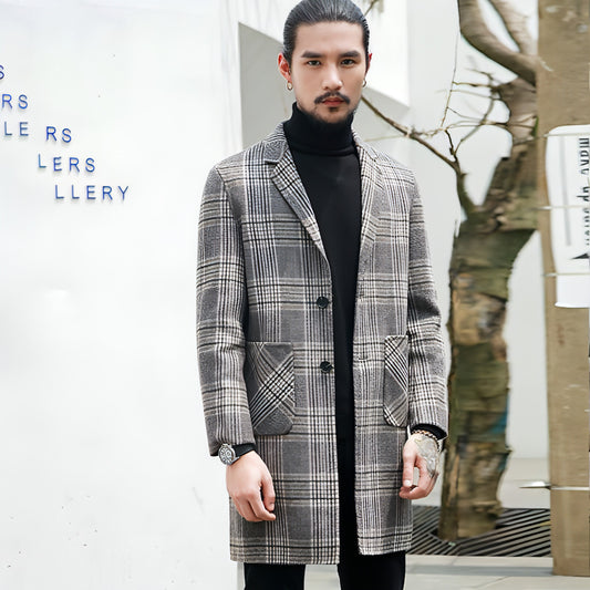 Gabardina de lana a cuadros con estampado pata de gallo reversible para hombre