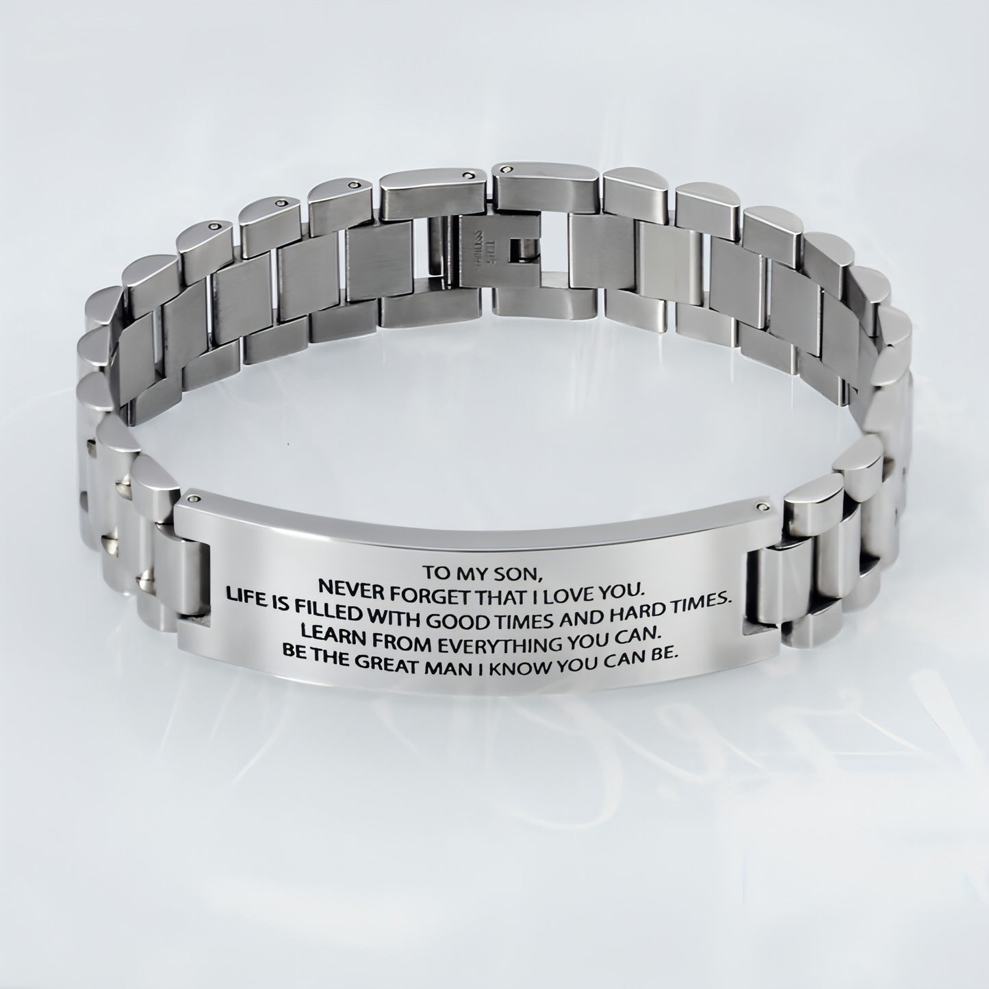 Men's Stainless Steel Black Strap Lettering Bracelet – Stylish & Durable