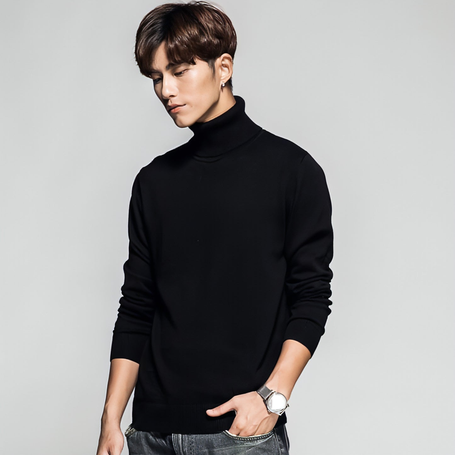 Solid Color Long Sleeve Turtleneck Pullover Men's Base Sweater