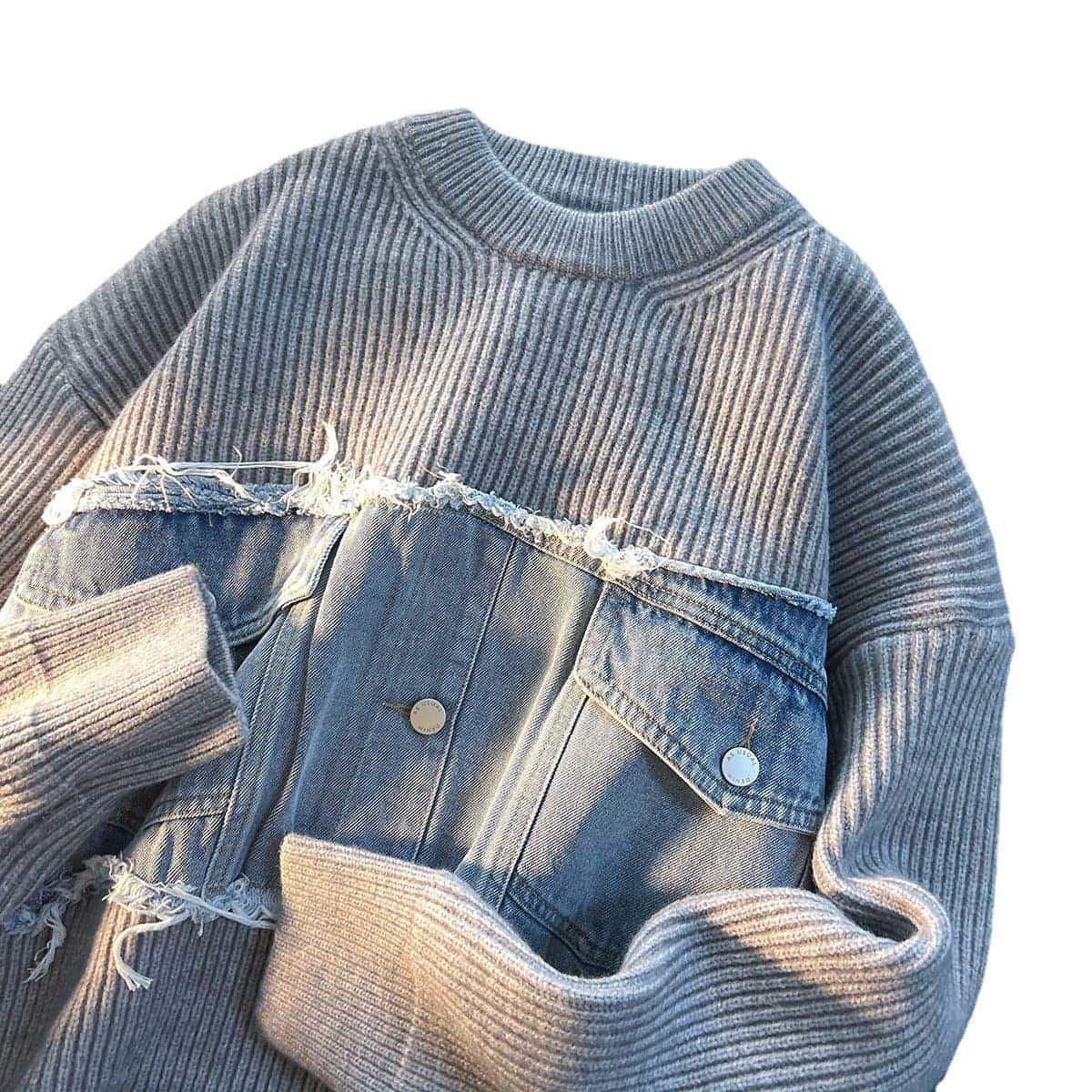 A. Denim Splicing Knitwear Men Sweater