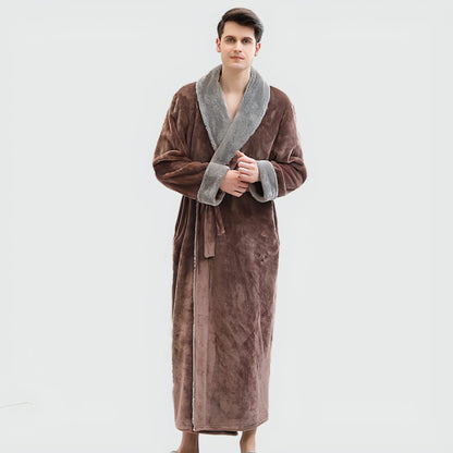 Men's Winter Plus Size Long Bathrobe Coral Fleece Full Length Pajamas