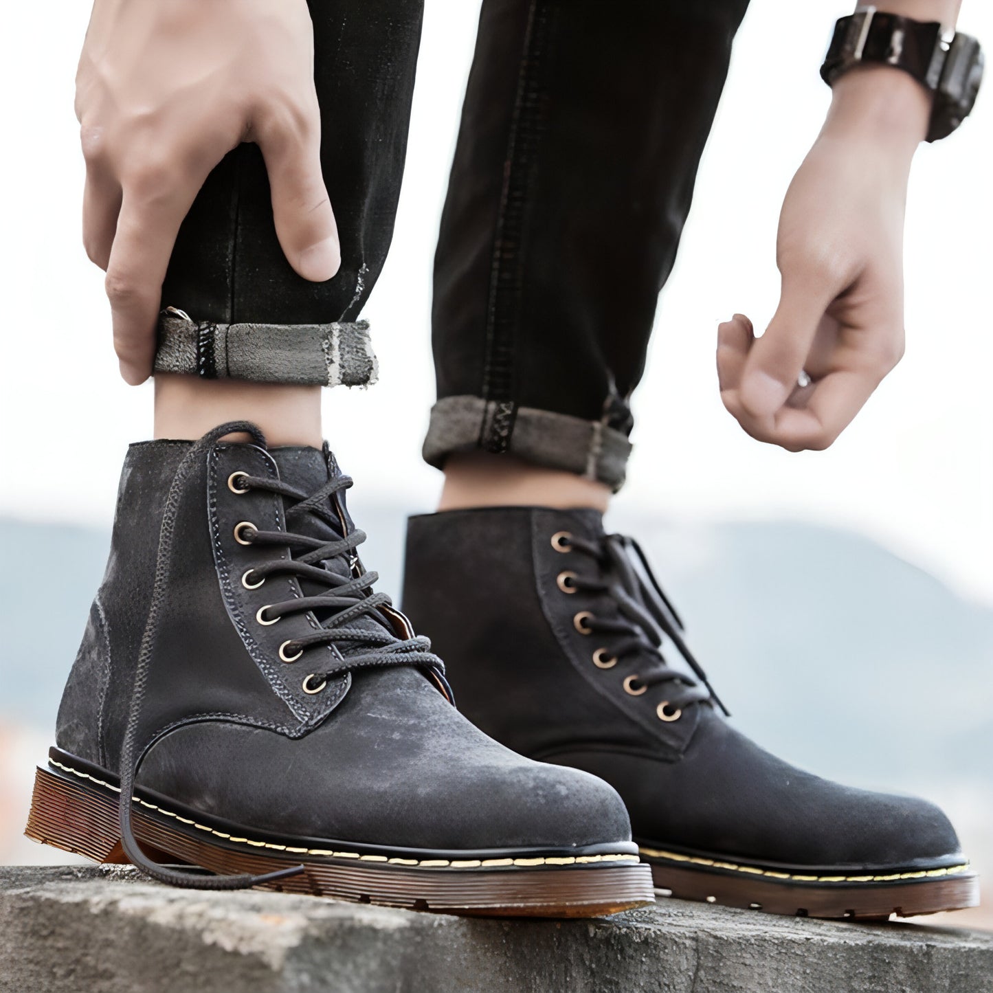 high-top casual single boots men