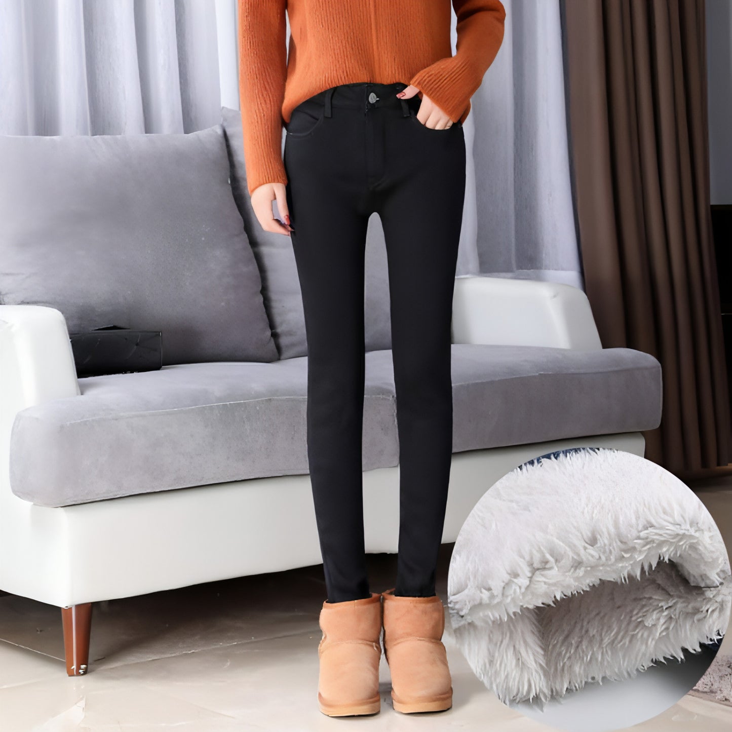 Thick lamb cashmere fashion stretch jeans women