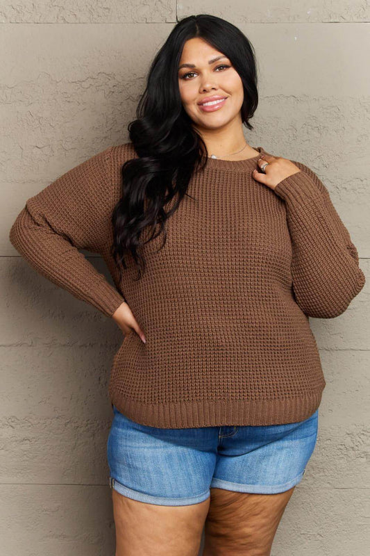 Zenana Breezy Days Plus Size Sweater de malha com baixo teor de waffle