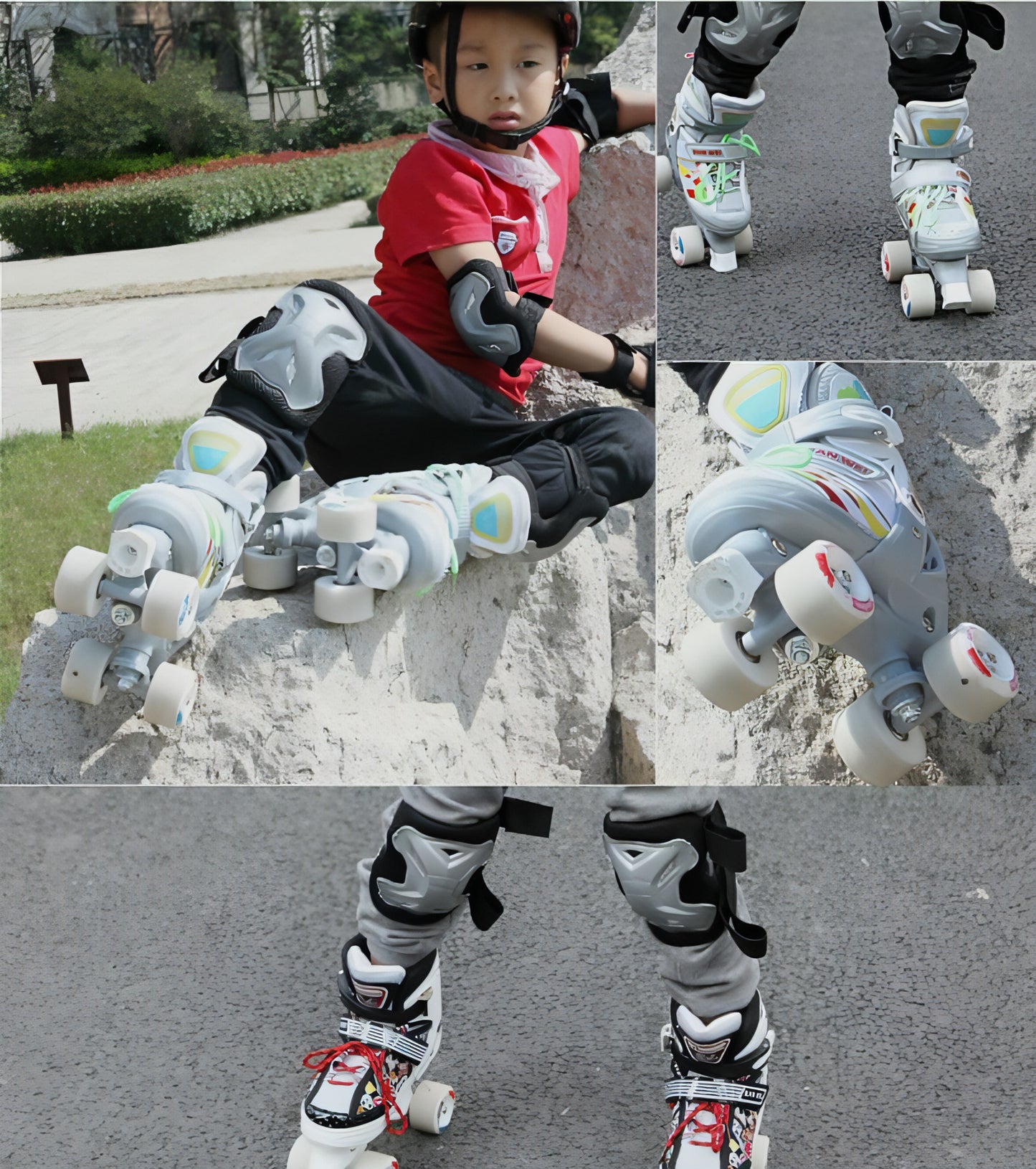 Children's Double-row Four-wheel Roller Skate Protective Gear Set