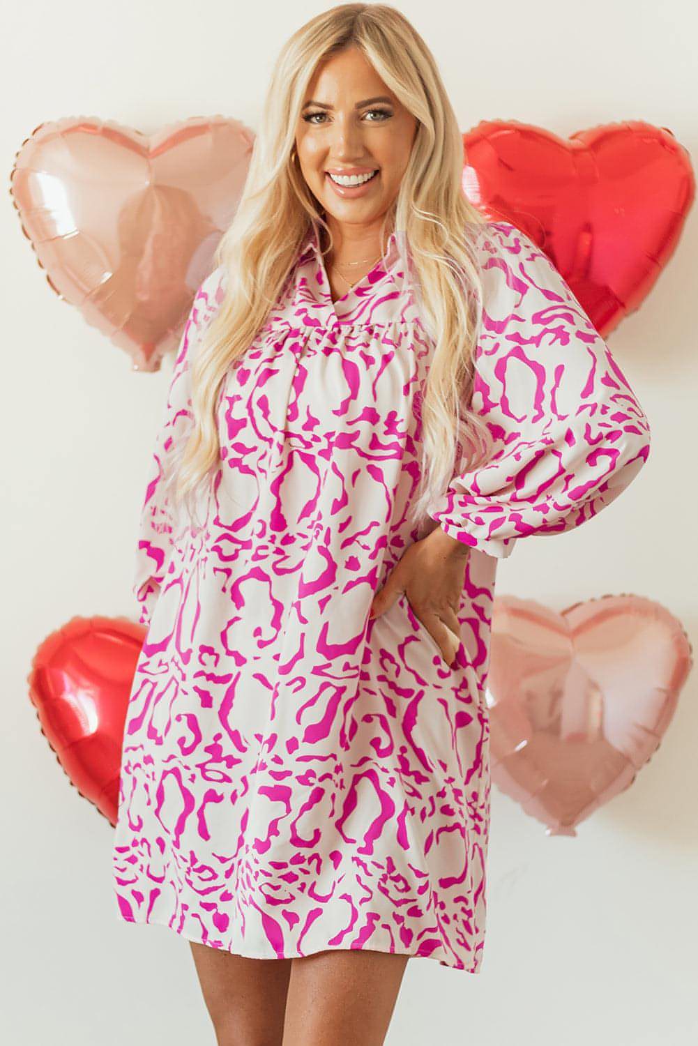 Roze losvallende babydoll mini-jurk met luipaardprint