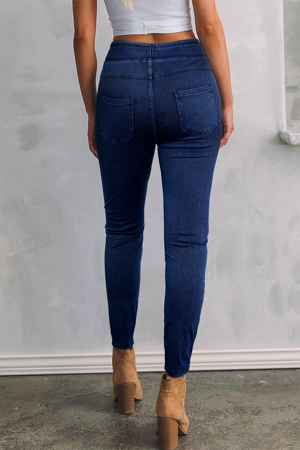 Jeggings slim fit elasticizzati a vita alta tinta unita blu Ashleigh