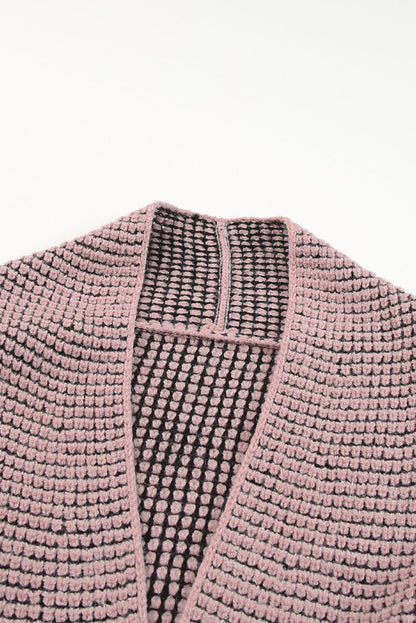 Roze grof wafelgebreid vest met oversized kraag