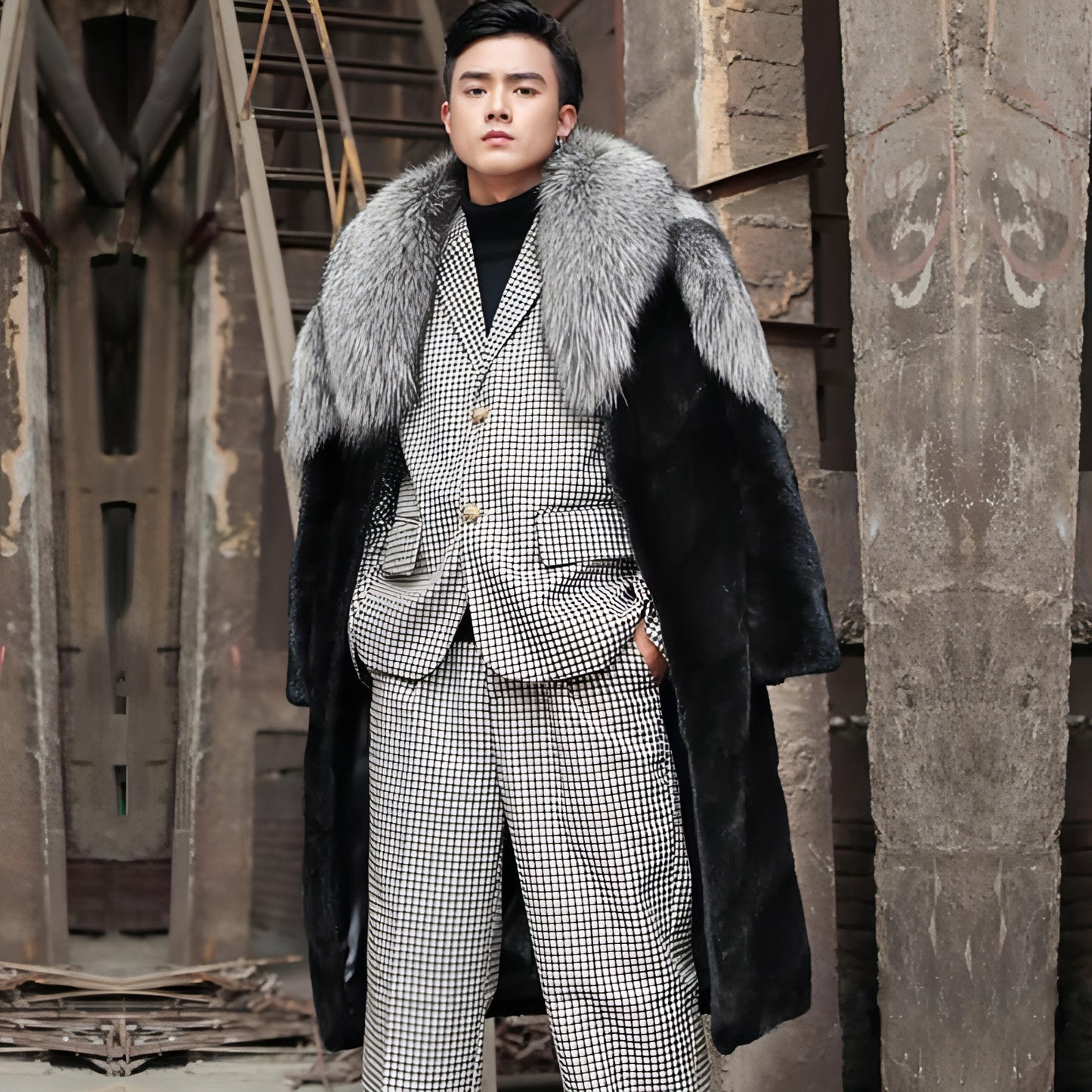 Men's Fur Trench Coat