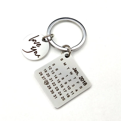 Custom DIY Personalized Calendar Keychain – Stainless Steel Engraved Date Pendant