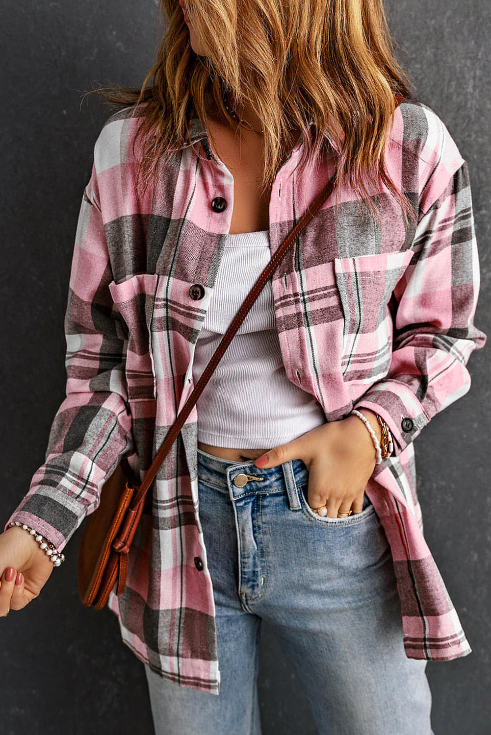 Rosa Plaid -Knopf -Up -Patch -Pocket -Shirt