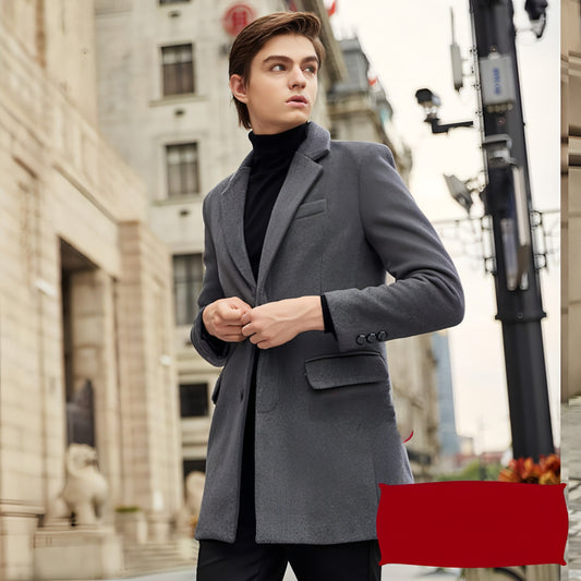 Autumn And Winter Woolen Coat Men's Wool Mid-Length Trench Coat Over The Knee