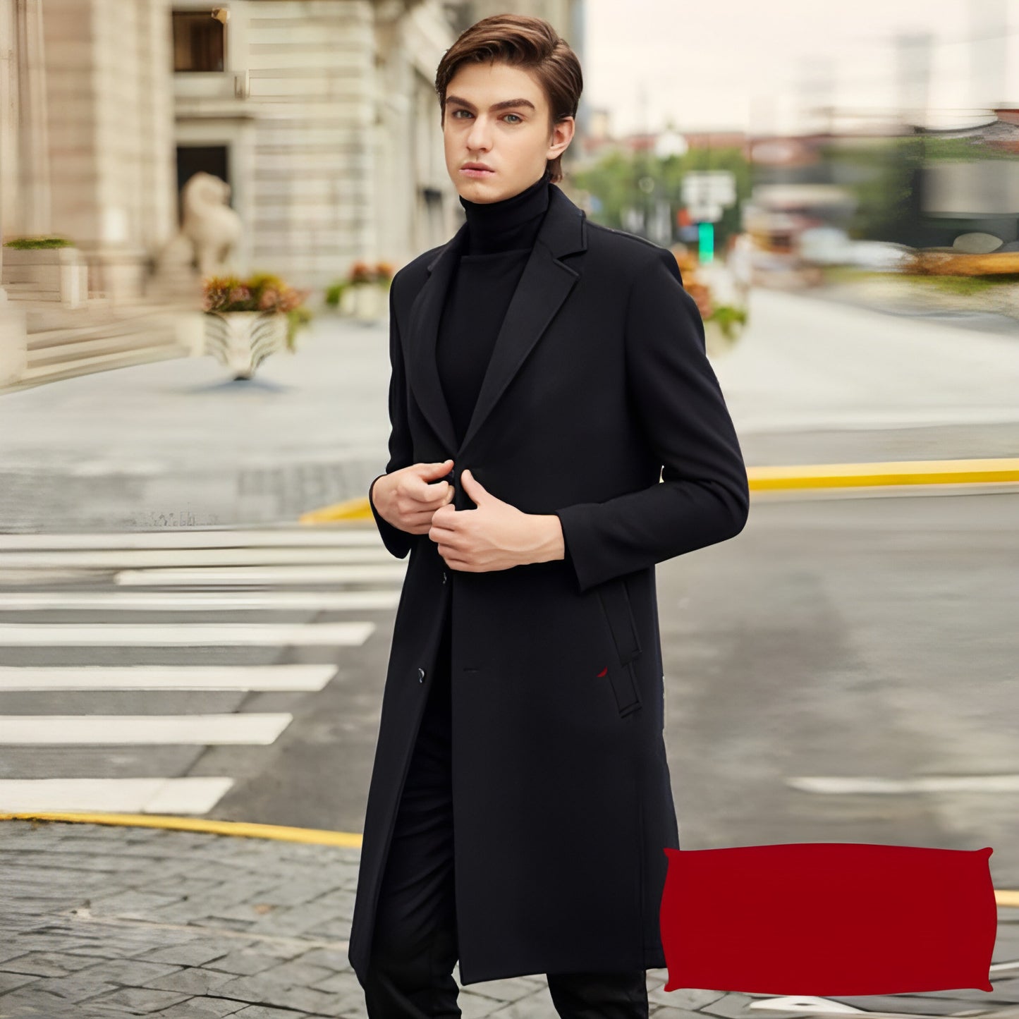 Autumn And Winter Woolen Coat Men's Wool Mid-Length Trench Coat Over The Knee