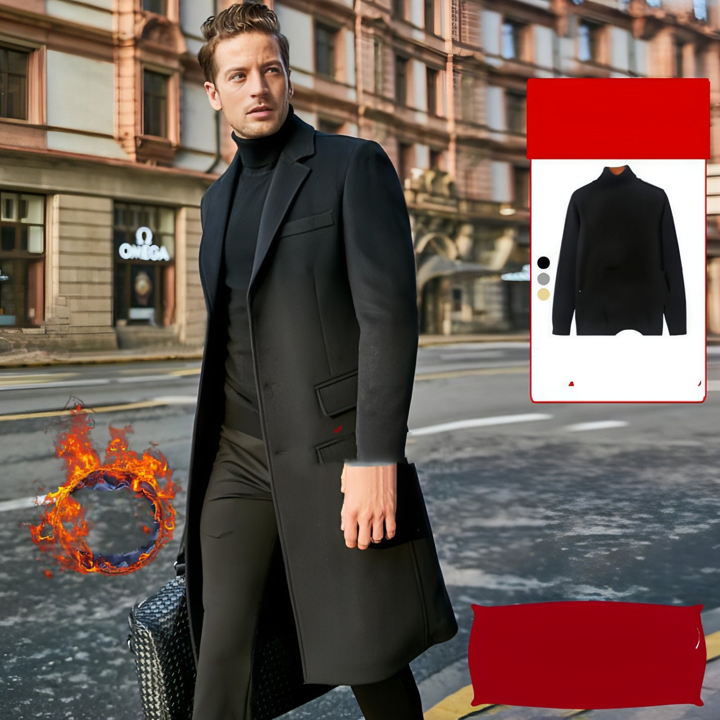 Autumn And Winter Woolen Coat Men's Wool Mid-Length Trench Coat Over The Knee